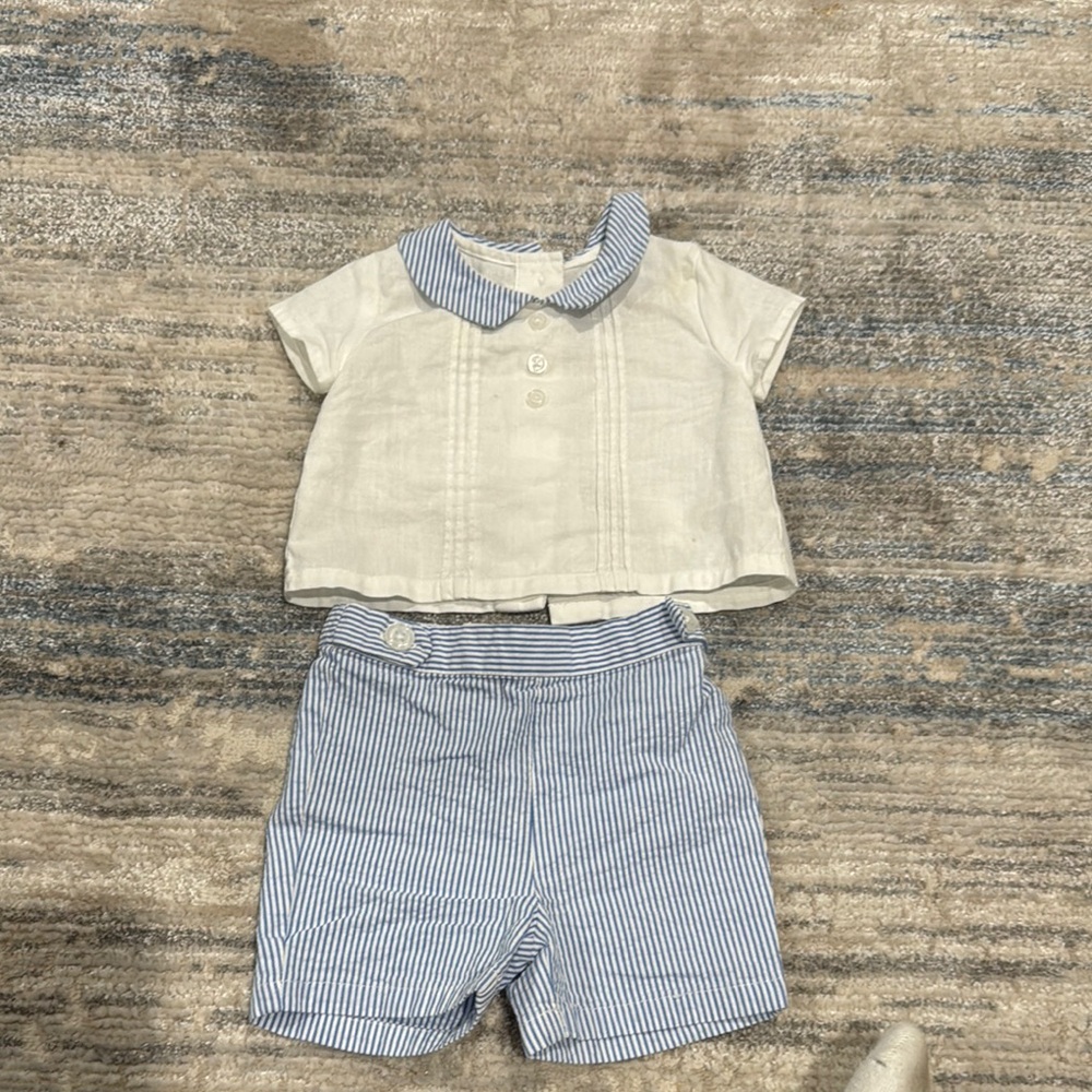 Striped Blue and White Baby Outfit